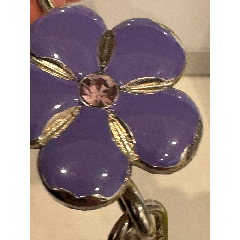 Alexx Inc Finders Key Purse Purple Enamel Flower Rhinestone Key Finder Hook
